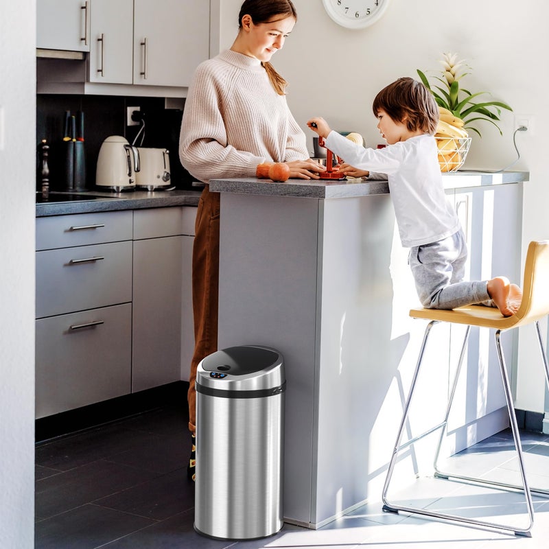 iTouchless 8 Gallon Touchless Kitchen Trash Odor Control System, Stainless Steel, Round Garbage Bin for Home or Office, Sensor Can, 08 Gallon - Image 5